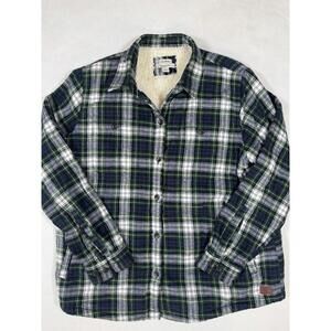 L.L. Bean Sherpa Lined Flannel Shirt Jacket Relaxed Fit Green Plaid Men’s L